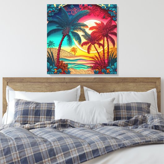 Schitterend kleurrijk strandstrand canvas afdruk (Insitu (Slaapkamer))