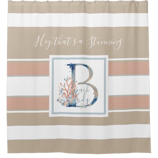 Schitterend koraal aan de kust en blauw monogram g douchegordijn (Voorkant)