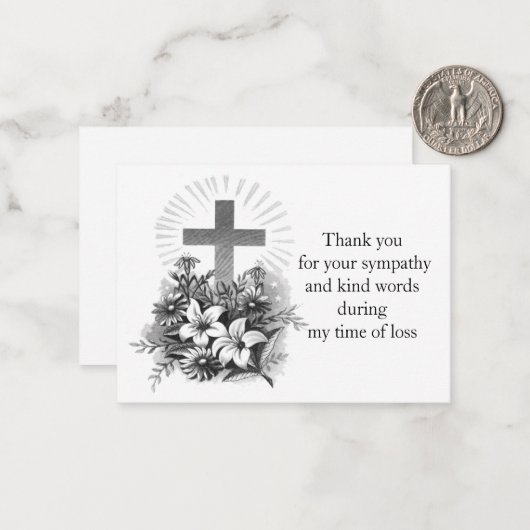 Schitterend Kruis Bloem Bedankkaart Notitiekaartje (Voorkant / Achterkant in situ)