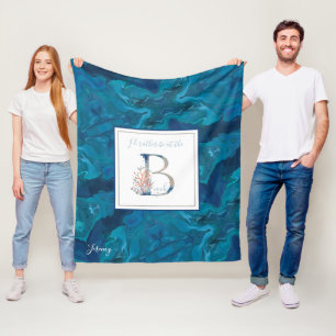 Schitterend kustgradiënt blauw koraalmonogram fleece deken