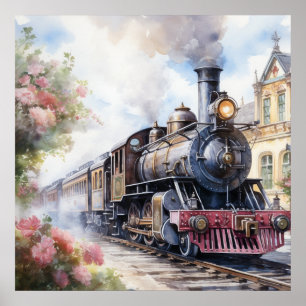 Schitterend landschap met een Victoriainse trein Poster