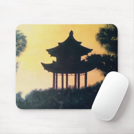 Schitterend landschap van Pagoda Silhouette Art Muismat (Met muis)