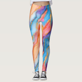 Schitterend marmer in blauw, roze en oranje leggings
