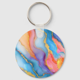 Schitterend marmer in blauw, roze en oranje sleutelhanger