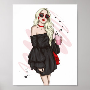 Schitterend meisje in stijlvolle kleren met mode a poster