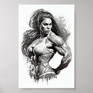 Schitterend meisje met gym dat haar spieren buigt poster