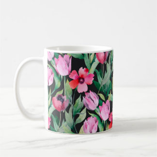 Schitterend naadloos bloempatroon met waterverf koffiemok