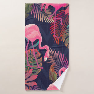 Schitterend naadloos tropisch patroon met roze fla badhanddoek