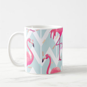 Schitterend naadloos tropisch patroon met roze fla koffiemok
