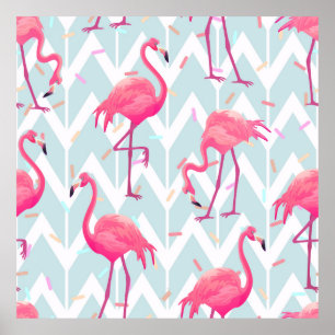 Schitterend naadloos tropisch patroon met roze fla poster