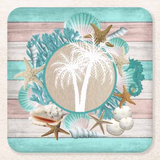 Schitterend ontwerp voor Seashell en Beach Kartonnen Onderzetters (Voorkant)