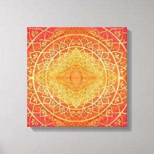 Schitterend Oranje Goud Rood Mandala Patroon Canvas Afdruk
