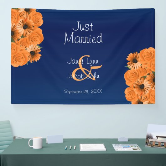Schitterend Oranje Roos en blauw marineslauw Spandoek (Beurs)