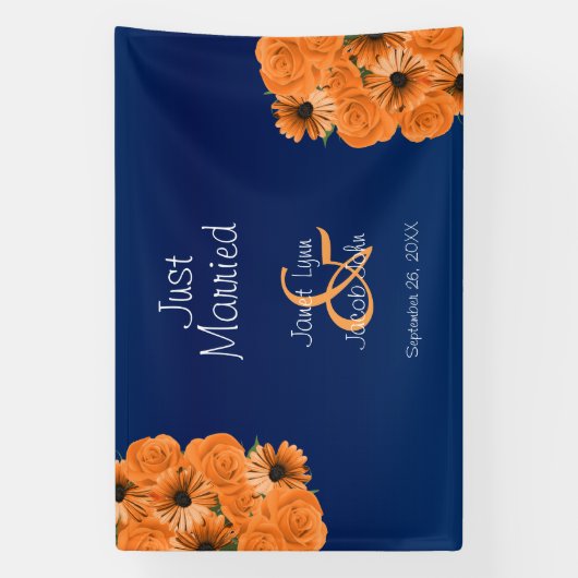 Schitterend Oranje Roos en blauw marineslauw Spandoek (Verticaal)