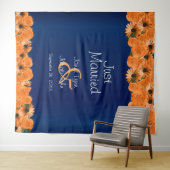 Schitterend Oranje Roos en blauw marineslauw Wandkleed (In Situ (horizontaal))