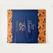 Schitterend Oranje Roos en blauw marineslauw Wandkleed (Voorkant (horizontaal))