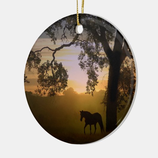 Schitterend paard in zonlicht/eikenboom-ornament keramisch ornament (Links)