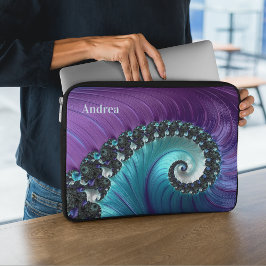 Schitterend Paars Turquoise Gradient Spiral Fracta Laptop Sleeve