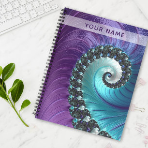 Schitterend Paars Turquoise Gradient Spiral Fracta Notitieboek