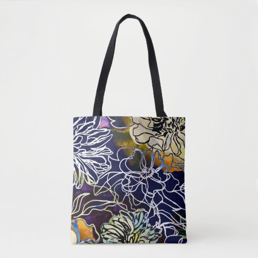 Schitterend Paars, wit, blauw geel bloemontwerp Tote Bag (Voorkant)