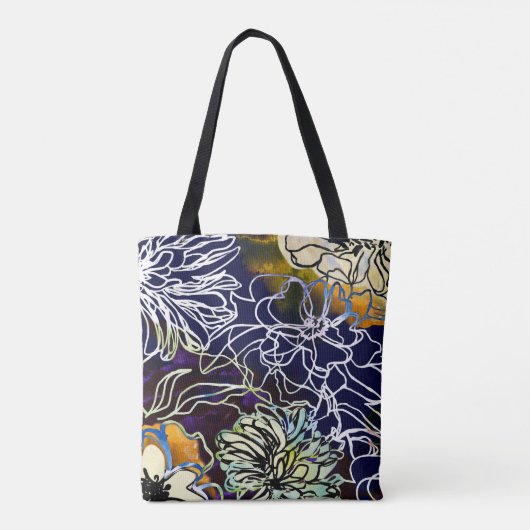 Schitterend Paars, wit, blauw geel bloemontwerp Tote Bag (Achterkant)