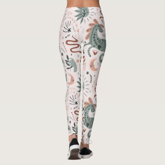Schitterend patroon in roze en groene maan leggings (Achterkant)