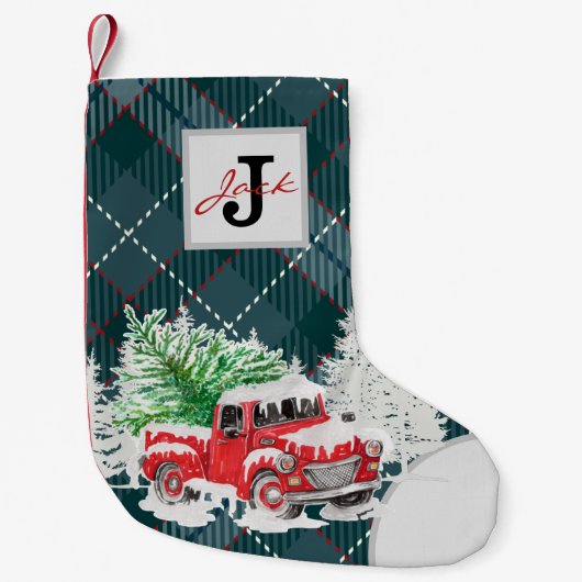 Schitterend patroon, monogramed truck blauw kleine kerstsok (Voorkant)