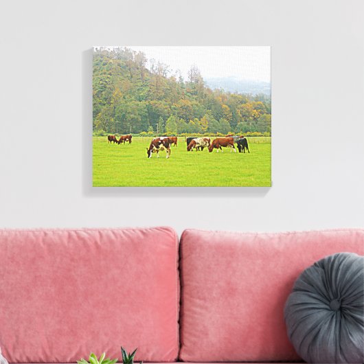 Schitterend ranch, koe en groenweiden, boerderij canvas afdruk (Insitu (Woonkamer))