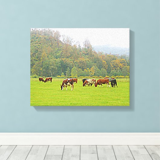 Schitterend ranch, koe en groenweiden, boerderij canvas afdruk (Insitu (Houten vloer))