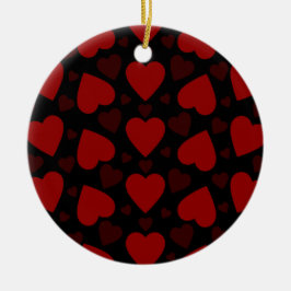 Schitterend rood hartpatroon op zwart keramisch ornament