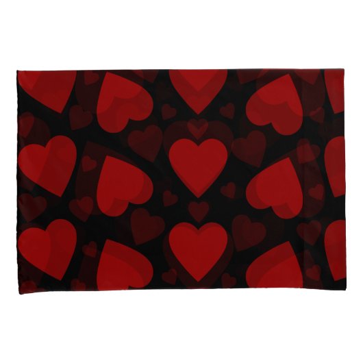 Schitterend rood hartpatroon op zwart kussensloop (Voorkant-Rechts)