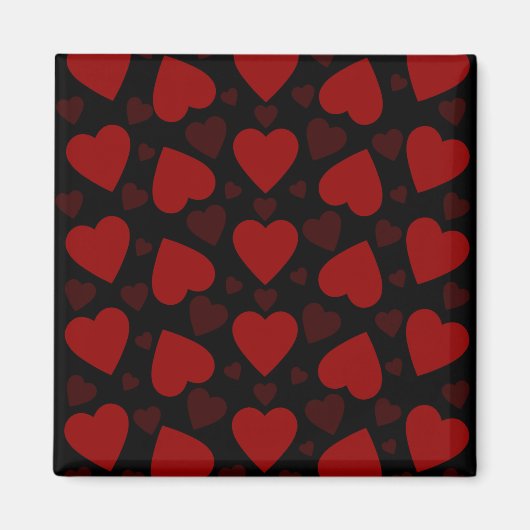 Schitterend rood hartpatroon op zwart magneet (Voorkant)