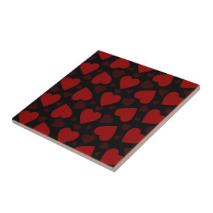Schitterend rood hartpatroon op zwart  tegeltje