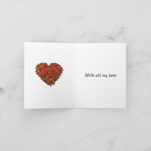 Schitterend rood rozen ontwerp van het hart kaart (Binnen)