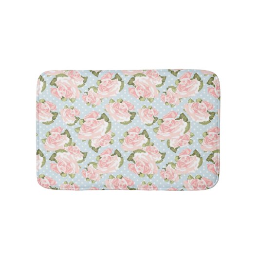 Schitterend roos patroon met blauwe stippen badmat (Voorkant)