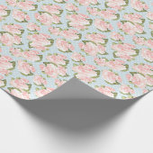 Schitterend roos patroon met blauwe stippen cadeaupapier (Hoek)