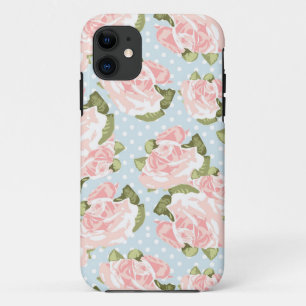 Schitterend roos patroon met blauwe stippen Case-Mate iPhone case
