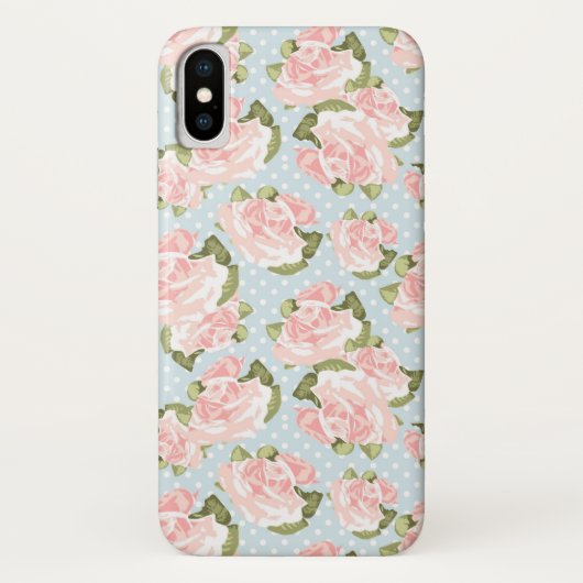 Schitterend roos patroon met blauwe stippen Case-Mate iPhone case (Achterkant)