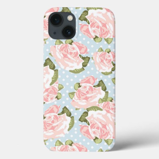 Schitterend roos patroon met blauwe stippen Case-Mate iPhone case (Achterkant)