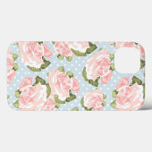 Schitterend roos patroon met blauwe stippen Case-Mate iPhone case (Achterkant (horizontaal))