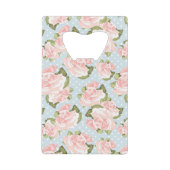 Schitterend roos patroon met blauwe stippen creditkaart flessenopener (Voorkant)