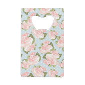 Schitterend roos patroon met blauwe stippen creditkaart flessenopener (Achterkant)