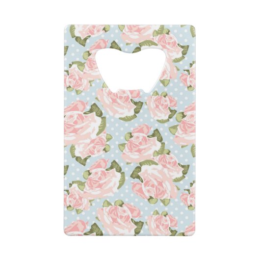 Schitterend roos patroon met blauwe stippen creditkaart flessenopener (Achterkant)