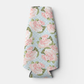 Schitterend roos patroon met blauwe stippen flesjeskoeler (Voorkant)