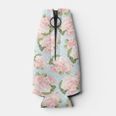 Schitterend roos patroon met blauwe stippen flesjeskoeler (Achterkant)