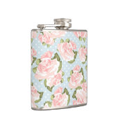 Schitterend roos patroon met blauwe stippen heupfles (Rechts)