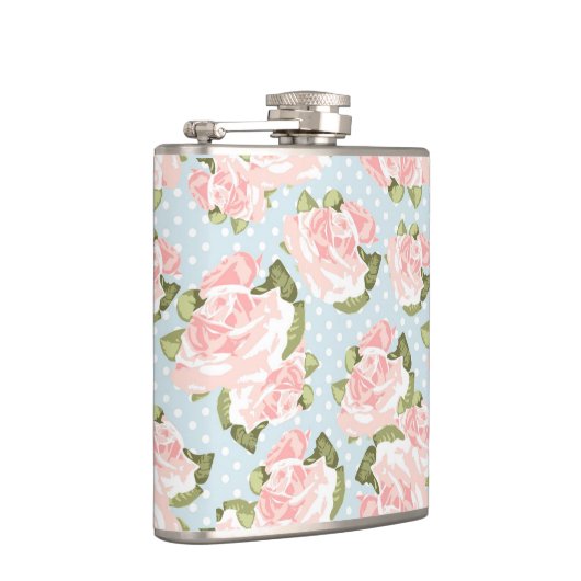 Schitterend roos patroon met blauwe stippen heupfles (Rechts)