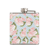 Schitterend roos patroon met blauwe stippen heupfles (Achterkant)