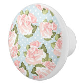 Schitterend roos patroon met blauwe stippen keramische knop (Rechts)