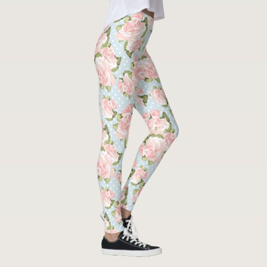 Schitterend roos patroon met blauwe stippen leggings (Rechts)